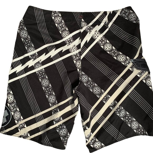 Quiksilver Boardshorts Swim Trunks 38 Black Hook Loop Tie Mesh Cargo Pocket - Picture 6 of 8